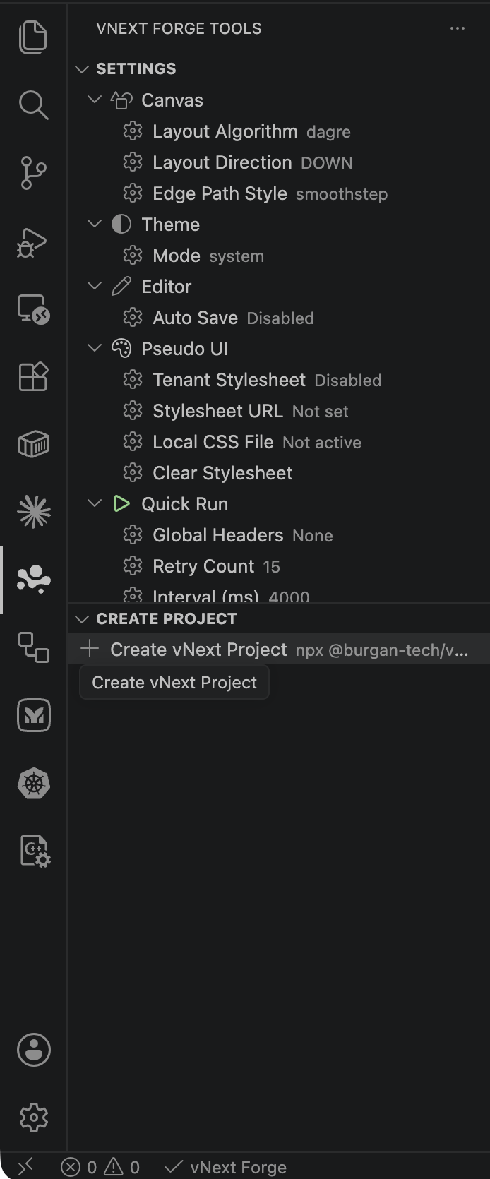 Forge Tools — Create Project paneli