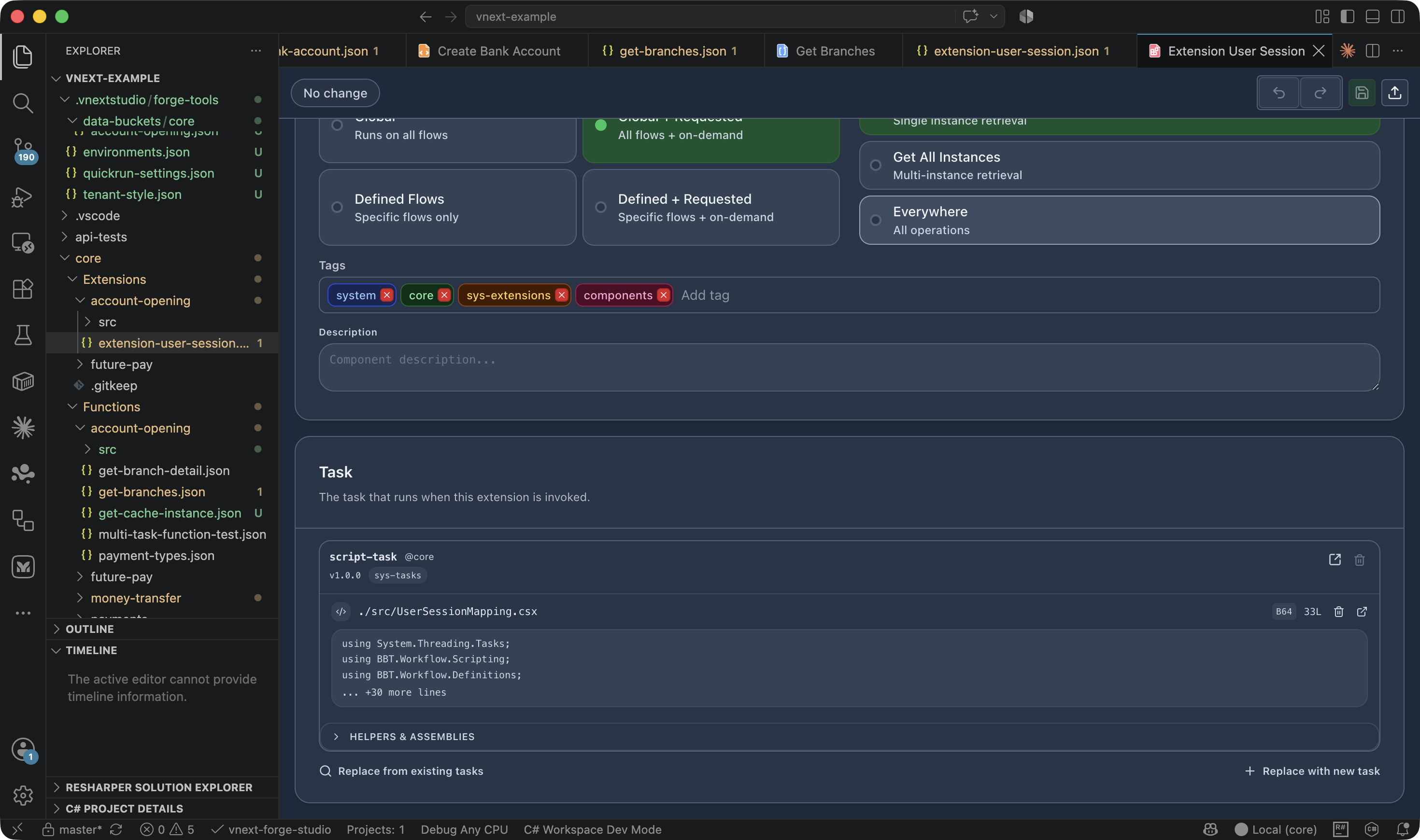 Extension Editor — scope ve task