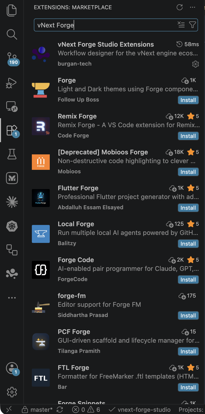 vNext Forge extension kurulumu