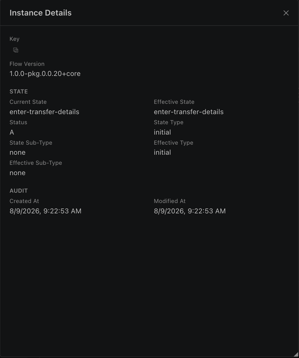 Instance Details modalı