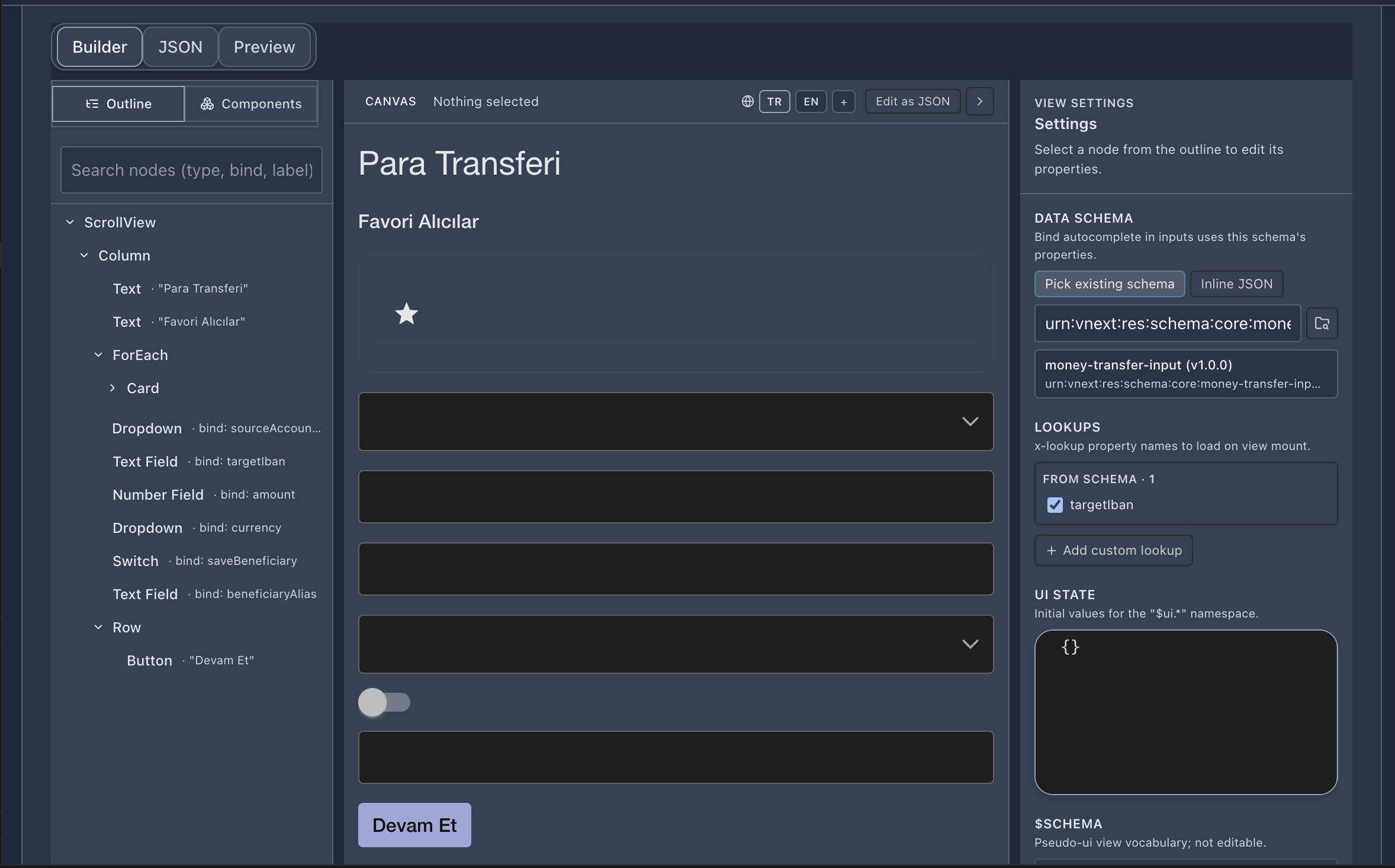 View Designer — canvas and settings