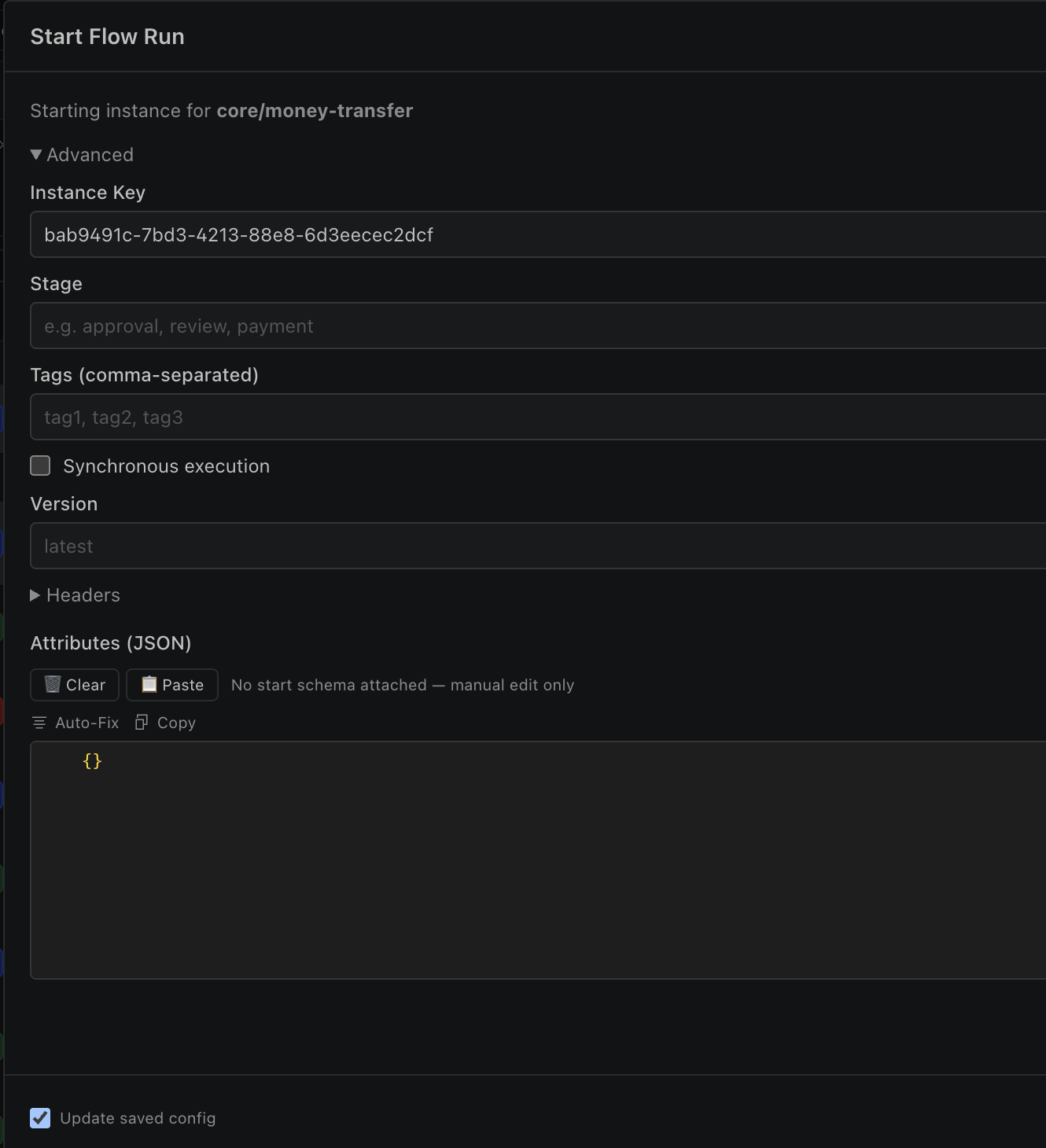 Start Flow Run dialog